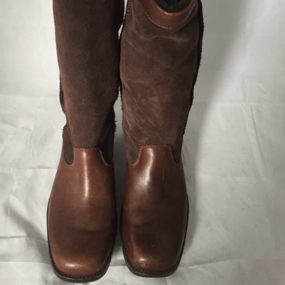 UGG Brown Leather and Suede Heeled Boots
